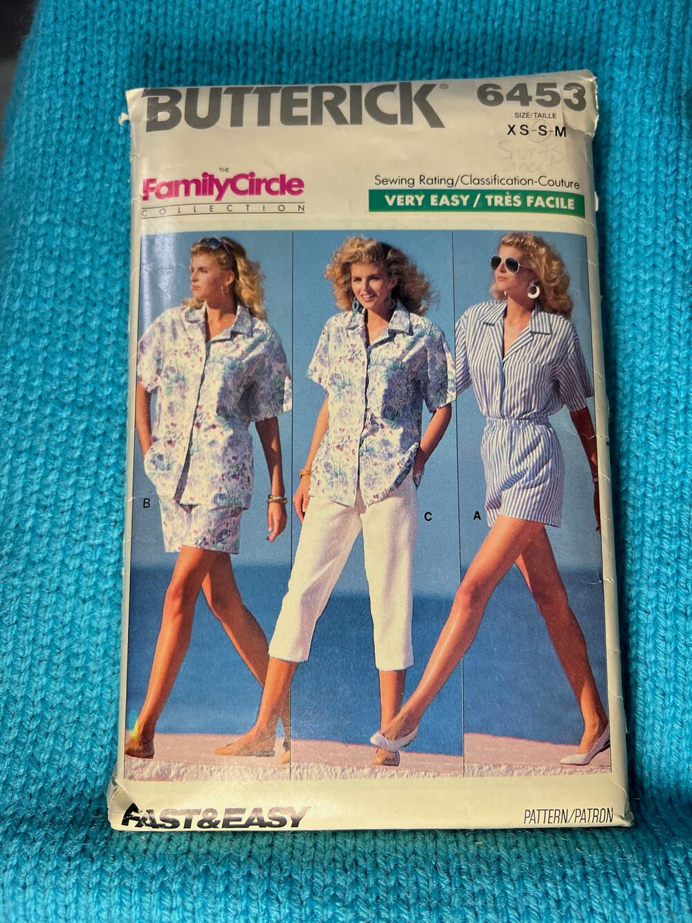 Butterick Sewing pattern 6453 button down shirt shorts pants size xs s